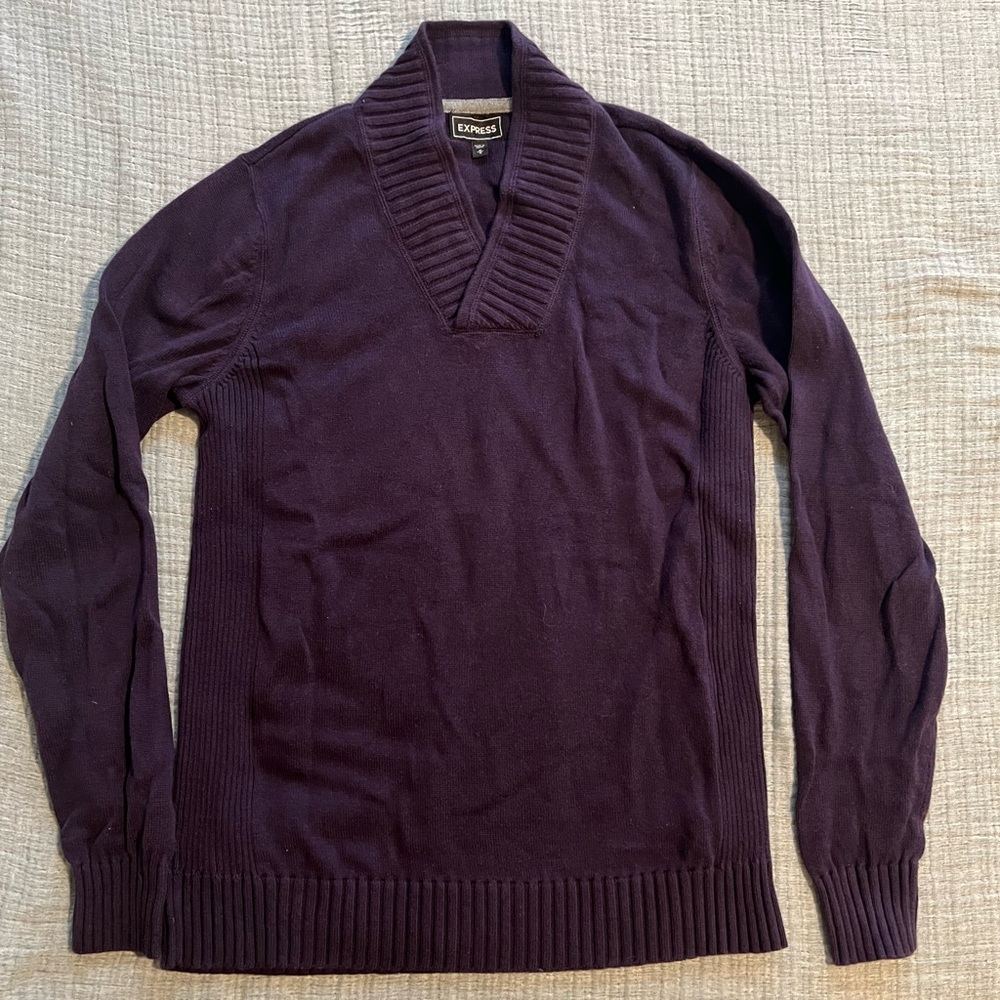 Express Purple V-Neck Sweater with Ribbed Hem
